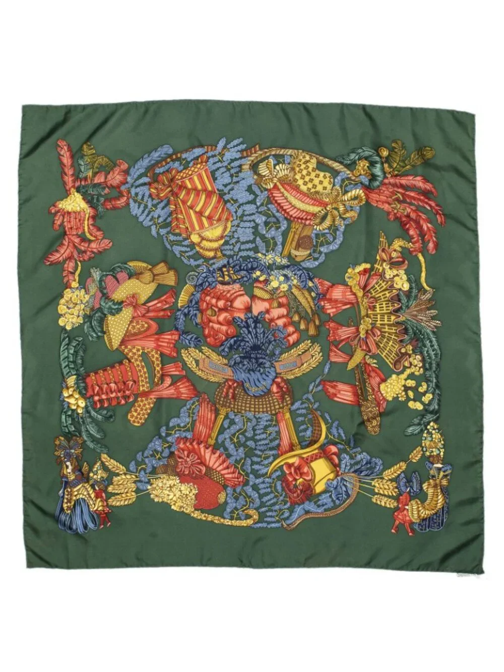Hermes Scarf Green Red Gold Silk
